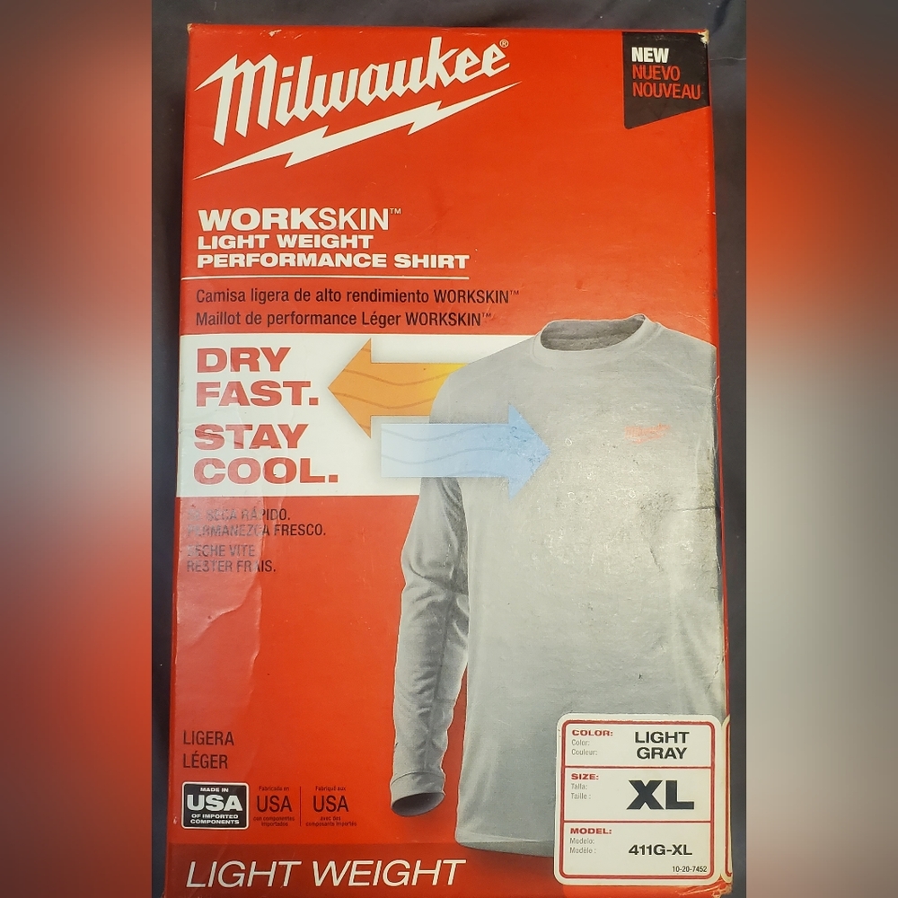 Milwaukee Workskin Lightweight Performance Long Sleeve Shirt Men's Size XL Gray